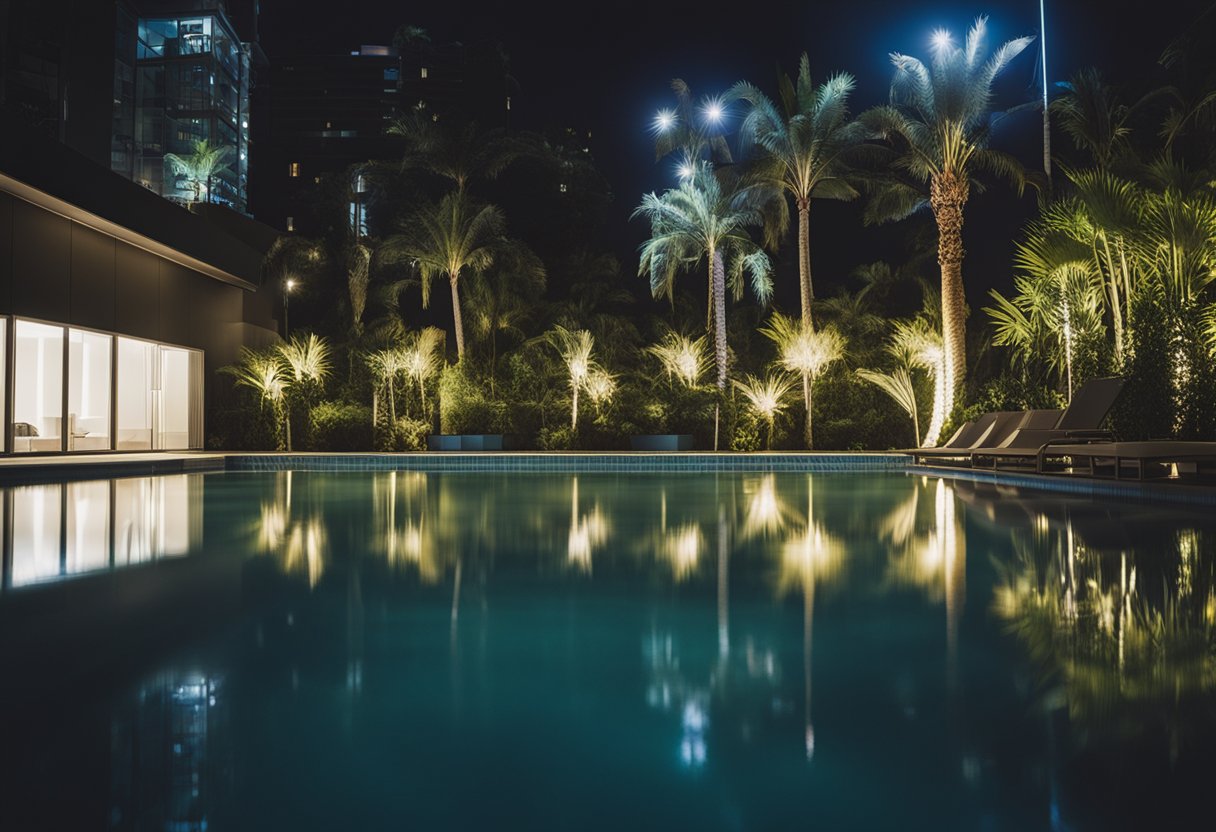 Piscina filtrando de noite