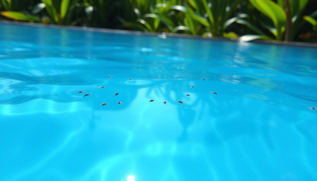 insetos na piscina